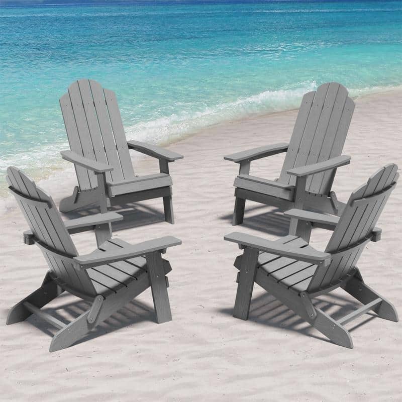 WINSOON All Weather HIPS Outdoor Folding Adirondack Chairs Outdoor Chairs Set of 4 - Grey