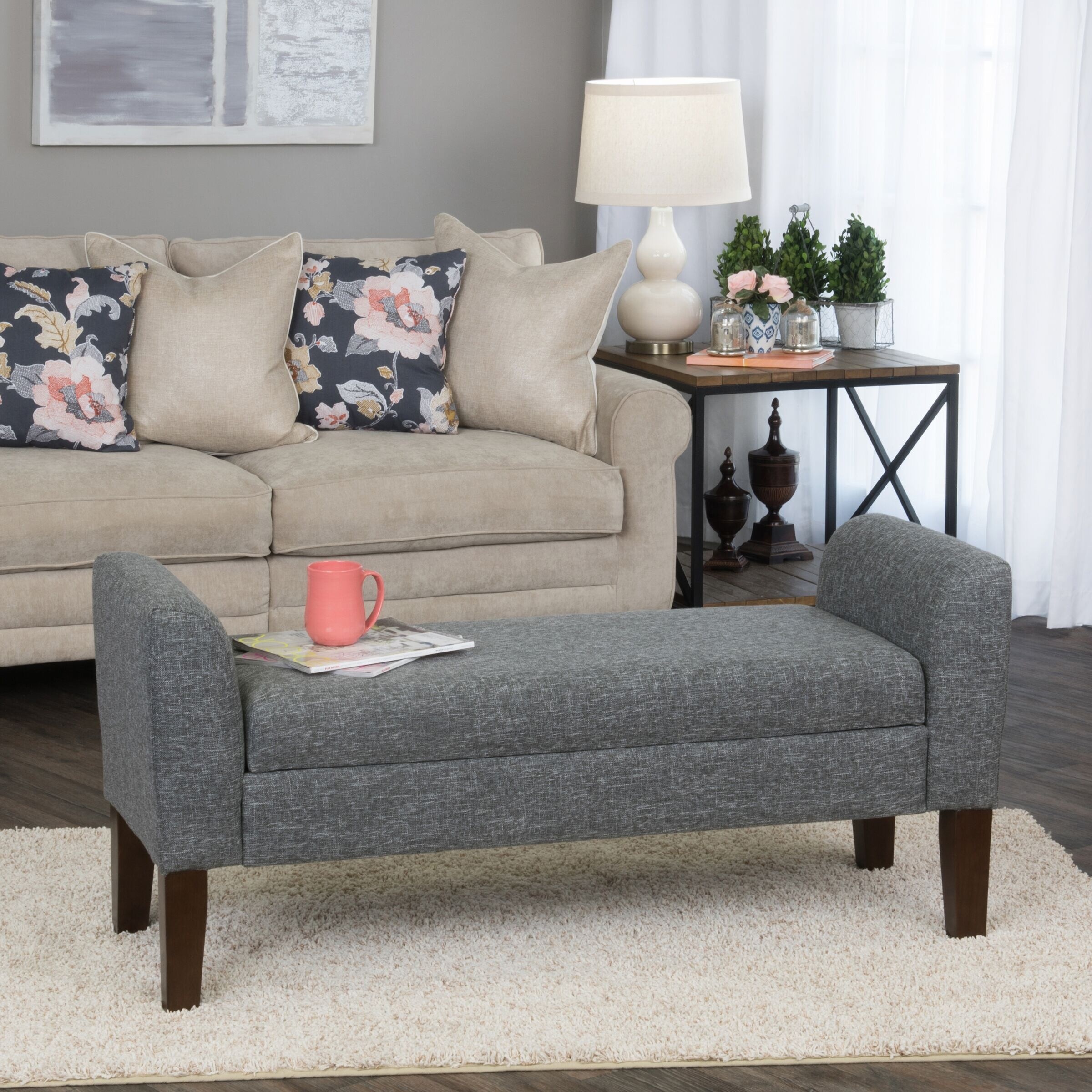 Carson Carrington Borg Charcoal Fabric Storage Bench Settee. Opens flyout.