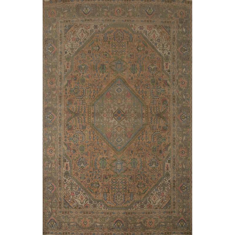 Hand Knotted Oriental 100% Wool Carpet Traditional Floral Oranges & Rust Tabriz Area Rug - 12' 6'' X 9' 1''