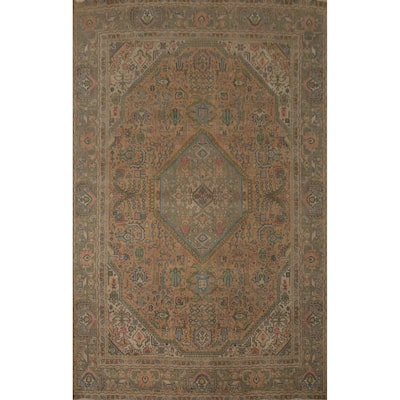 Hand Knotted Oriental 100% Wool Carpet Traditional Floral Oranges & Rust Tabriz Area Rug - 12' 6'' X 9' 1''