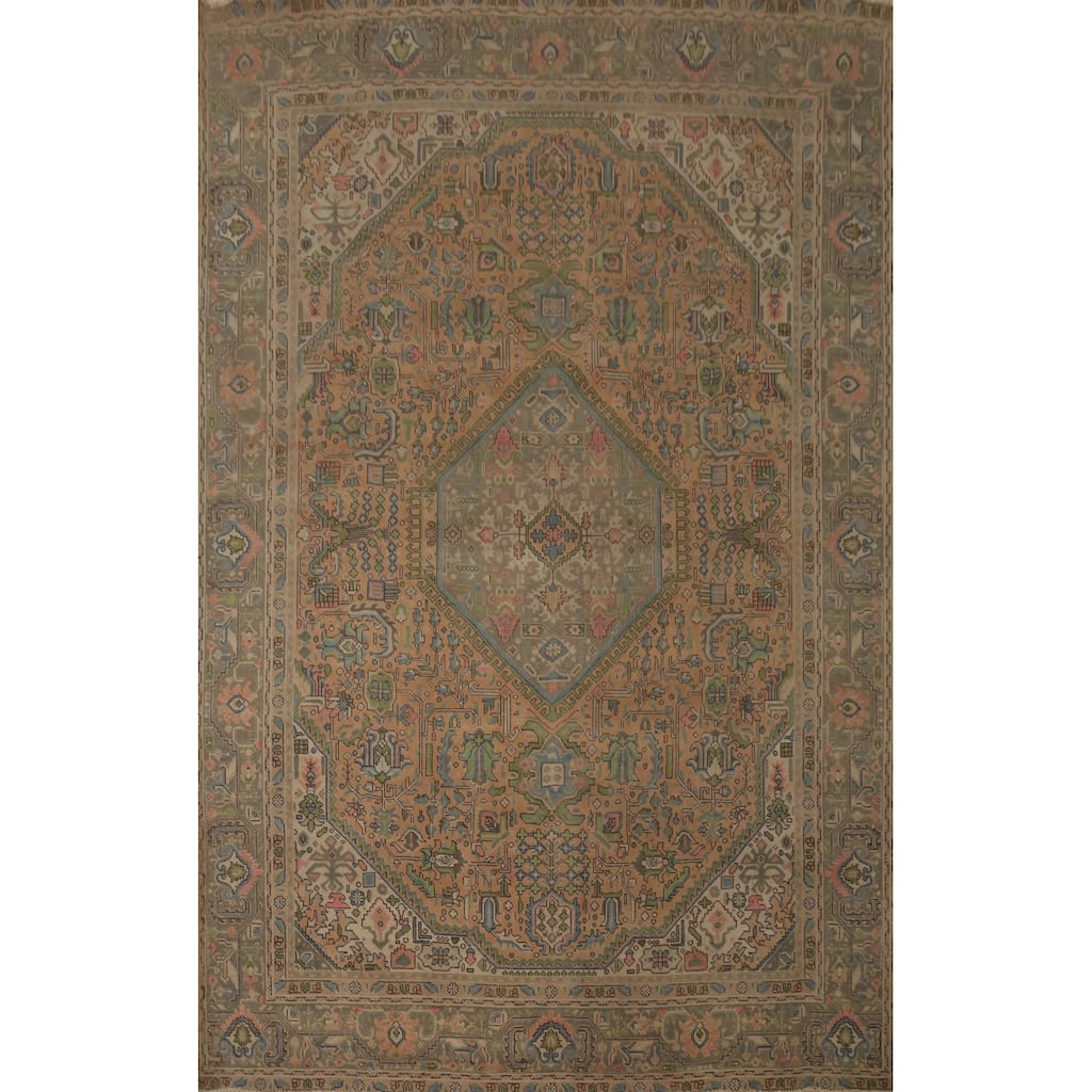 Hand Knotted Oriental 100% Wool Carpet Traditional Floral Oranges & Rust Tabriz Area Rug - 12' 6'' X 9' 1''