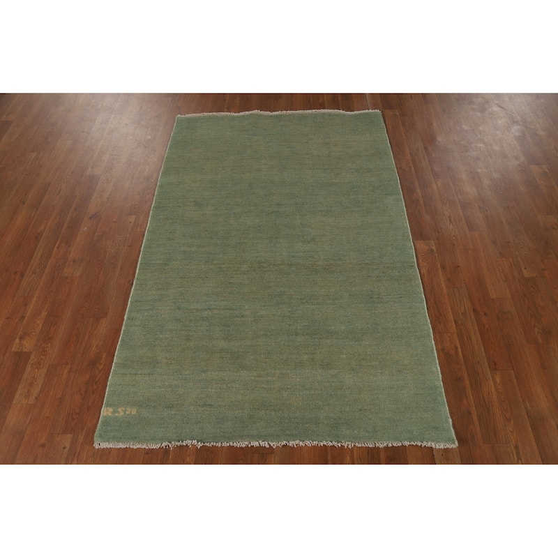 Modern Green Gabbeh Rug Handmade Wool Carpet - 3'10"x 5'11"