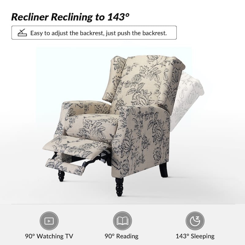 Damaris Mid-Century Modern Manual Pushback Recliner with Wingback Design Set of 2 by HULALA HOME