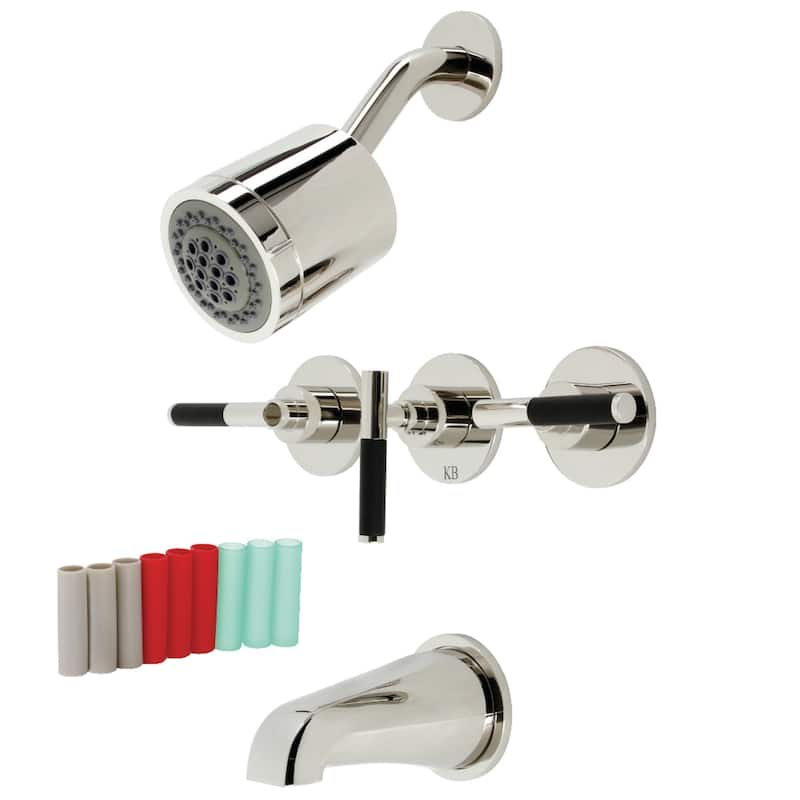 Kingston Brass Kaiser Three-Handle Tub and Shower Faucet - Polished Nickel