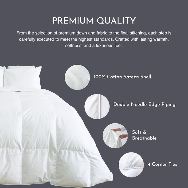 Highland Feather 750 Loft Hungarian White Goose Down Mostar Duvet/Comforter 500TC Casing with Corner Ties