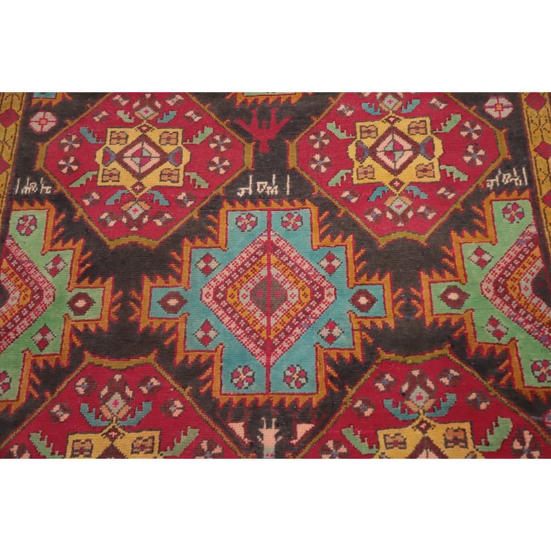 Hand Knotted Oriental 100% Wool Carpet Traditional Geometric Red Ardebil Runner Rug - 9' 4'' X 4' 5''