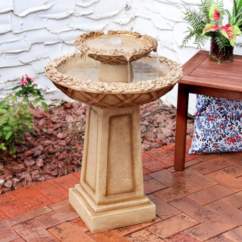 2-Tier Beveled Flower Outdoor Water Fountain 28" Garden Patio Feature