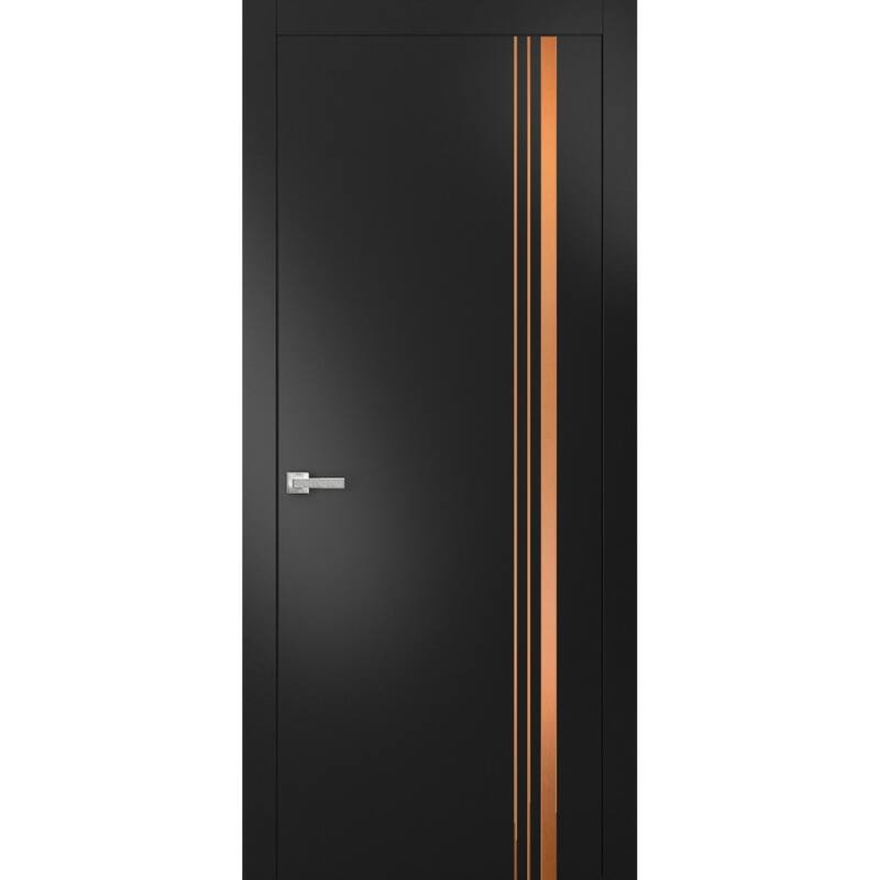 Solid French Door 18 x 80 Planum 1010 Matte Black with| Bathroom - Black - 28" x 80"