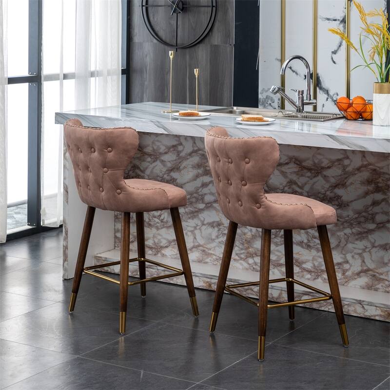 Modern Faux Leather Tufted Nailhead Trim Counter Stool Set of 2