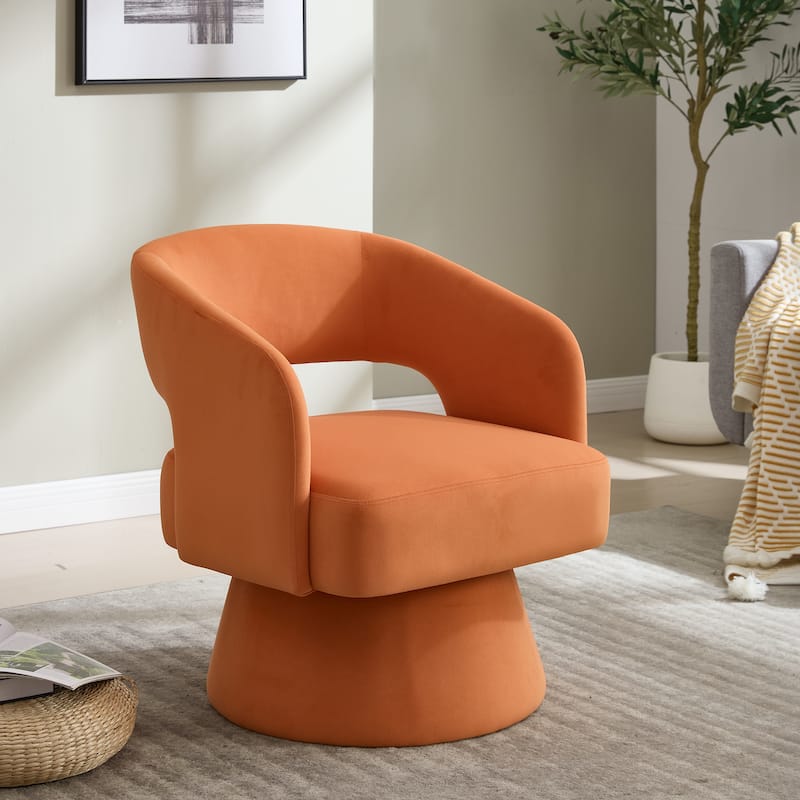 Swivel Barrel Chair, Velvet Accent Armchair 360 Degree Swivel Club Chair for Living Room Bedroom Reception Room - Orange