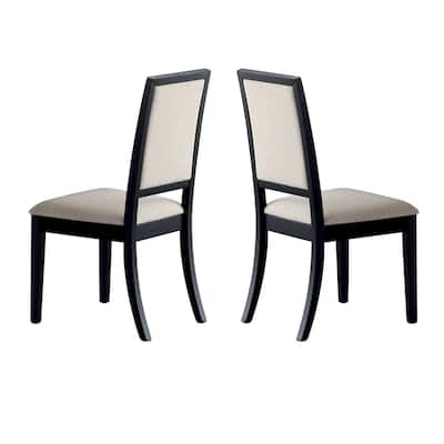 Wooden Dining Side Chair With Cream Upholstered seat And Back, Black, Set of 2 - 39 H x 20 W x 22.25 L Inches