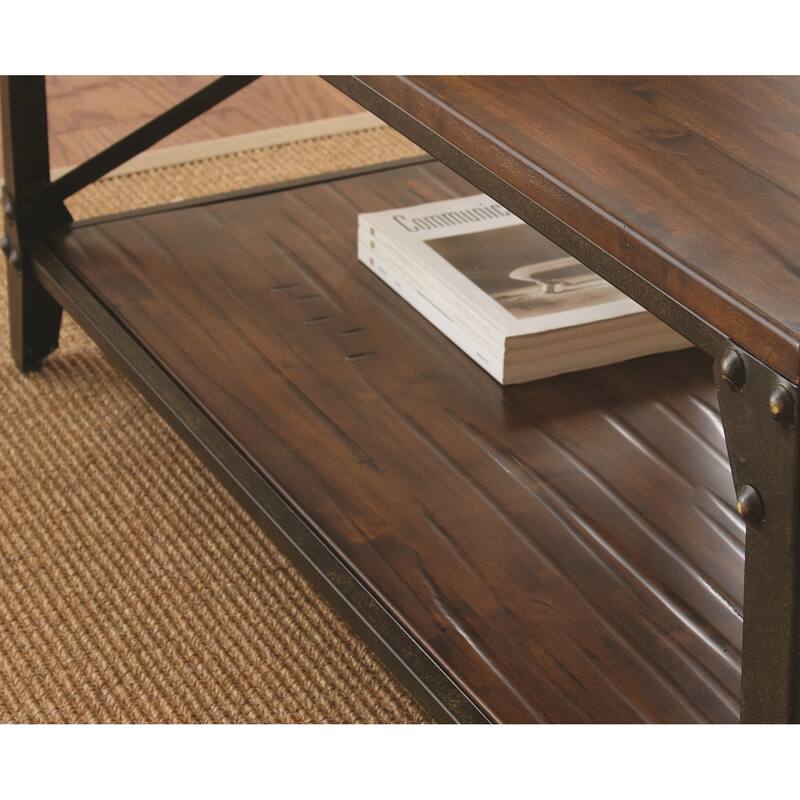 Steve Silver Fischer Solid Wood and Iron Rustic Square Side Table