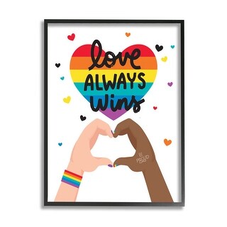 Stupell Love Always Wins Rainbow Heart Hand Gesture Framed Wall Art ...