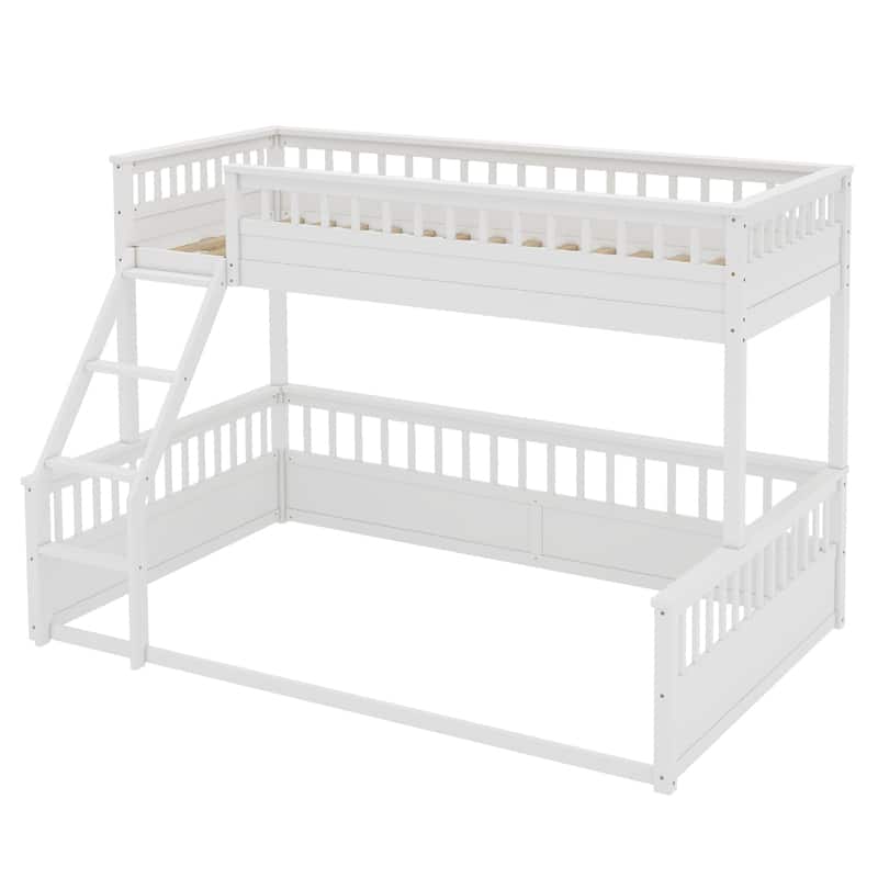 Twin XL Over Queen Bunk Bed with Ladder and Guardrails