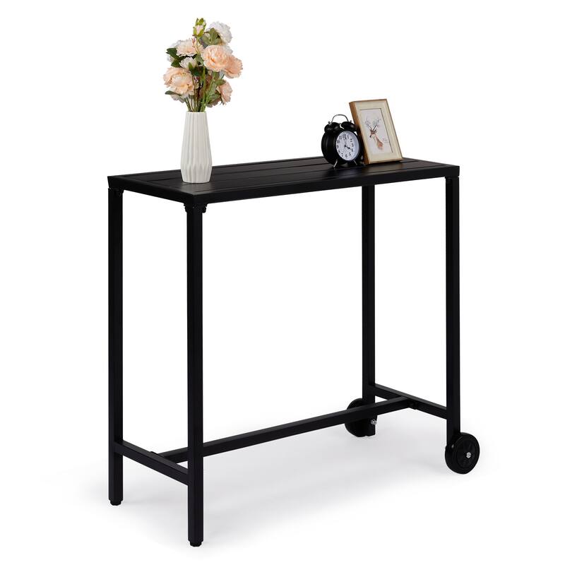 39.4" Black Iron Bar Table with Wheels Heavy-Duty Outdoor Patio Table Weatherproof and Portable - (39.4 x 15.7 x 37) in - Black