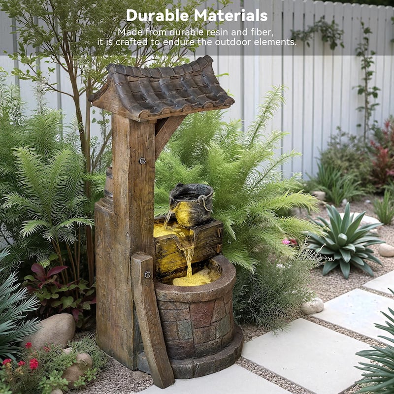 Vbal Hand Crafted Rustic Well Pump and Bucket Water Fountain with LED Lights