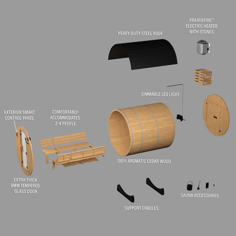 Backyard Discovery Paxton 2-4 Person Outdoor Barrel Sauna, Porch