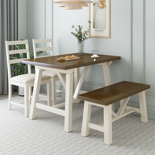 Farmhouse 4-Piece Dining Table Set Solid Wood Kitchen Table Set with
