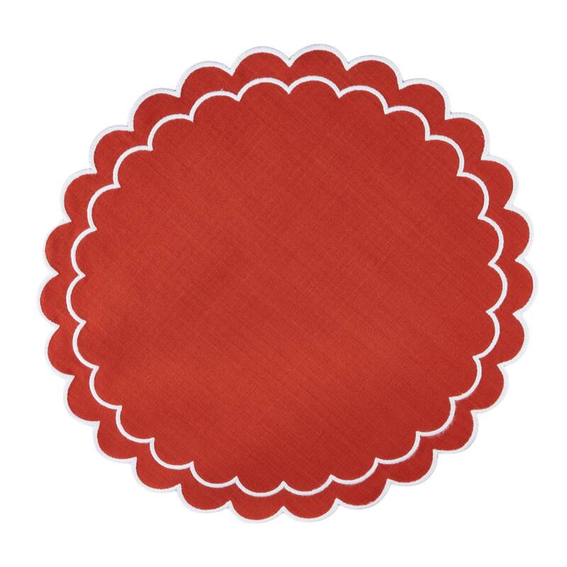 Scalloped Cotton Placemats (Set of 4) - Layered Wavy Edge Round Table Placemats for Dining, Entertaining & Everyday Table, 15"