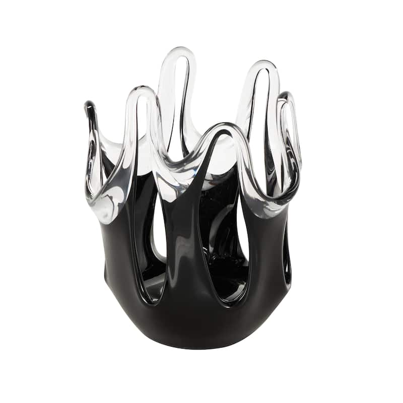 Glass Abstract Ombre Vase with Wavy Oval Cutouts - Blue or Black - Roche River Decor - Black