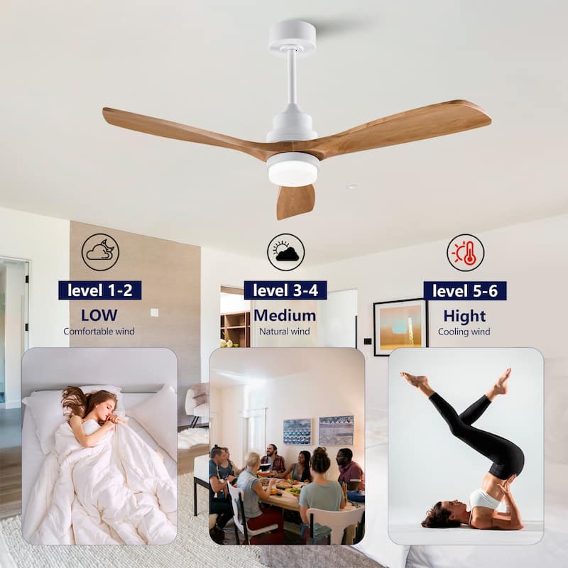 52" Ceiling Fan w/ 3 Color Dimmable 3 Blades Remote Control Reversible DC Motor