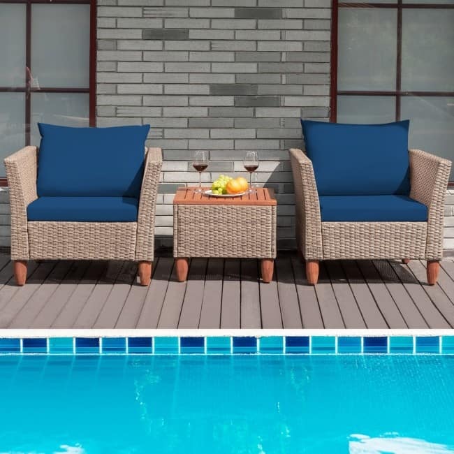 3 Pieces Patio Rattan Furniture Set with Washable Cushion for Yard Porch - 29" x 27" x 28"(L x W x H)