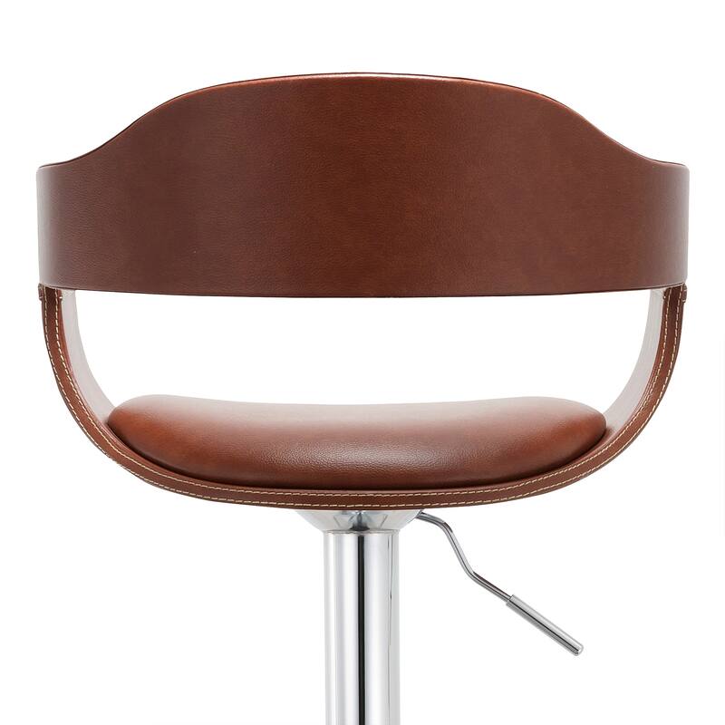 Modern Espresso Upholstered Adjustable Height Swivel Bar Stools with Footrest - 19.29" L x 19.29" W x 33.85-42.13" H