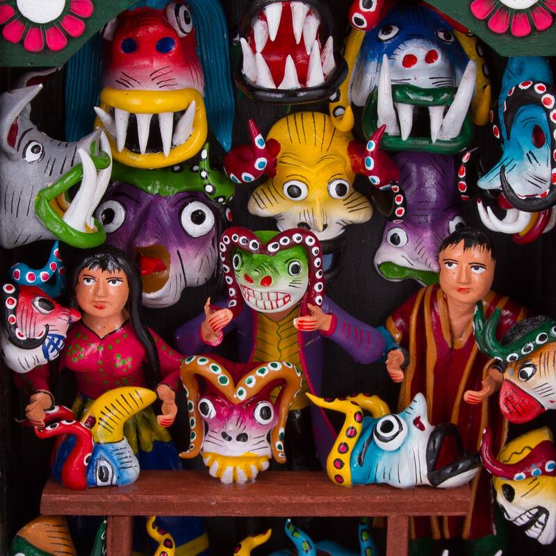 Novica Handmade Andean Mask Shop Ceramic Retablo