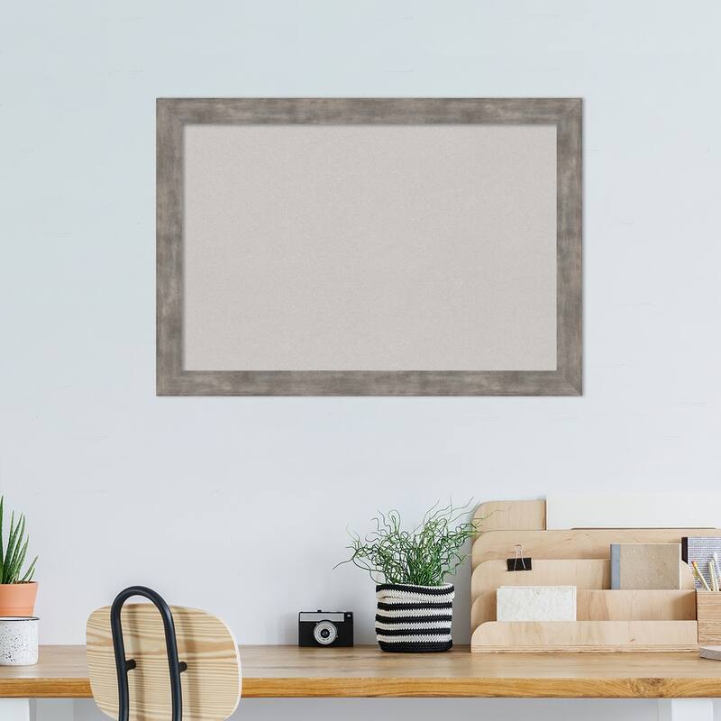 Marred Wood Framed Grey Corkboard Bulletin Board