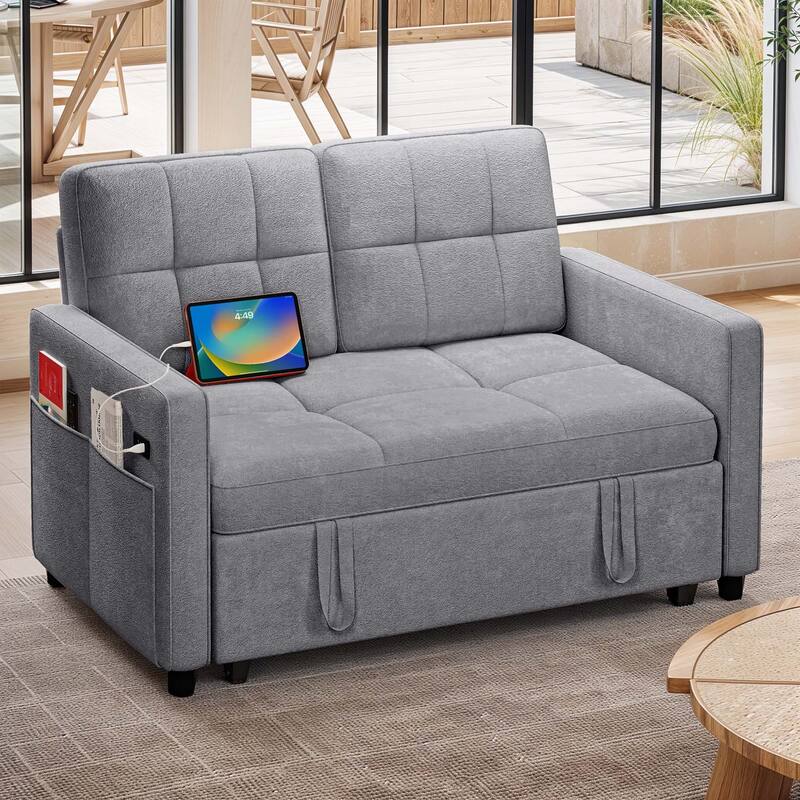 Moasis 3-in-1 Multi-Functional Sleeper Sofa with Iron Frame Pull-Out Bed,Loveseat Bed with USB Port