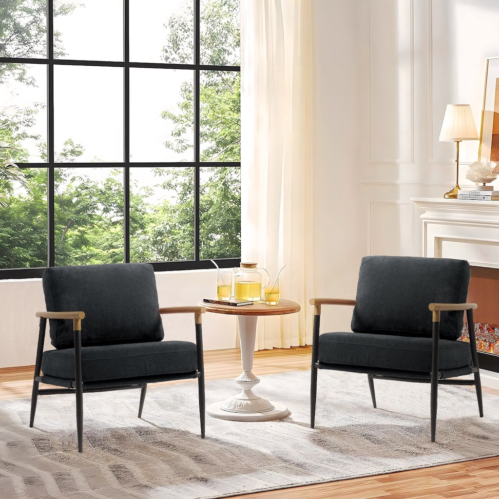 Modern Industrial Metal Frame Upholstered Accent Chair Armchair