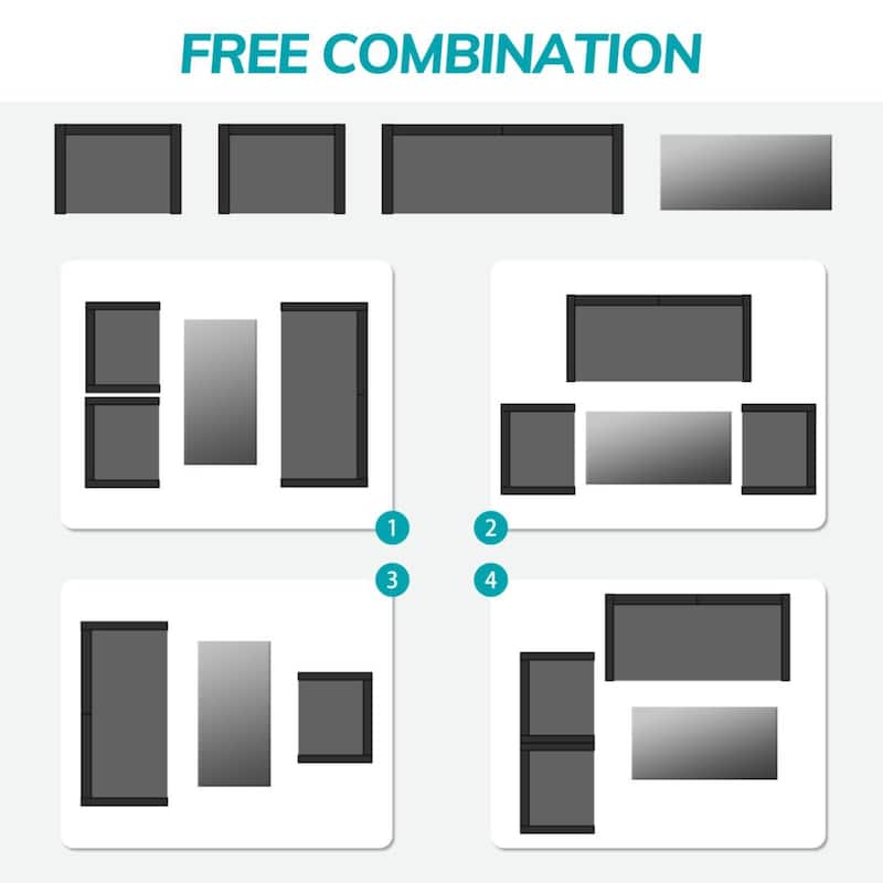 4-Piece Wicker Outdoor Sofa Set, 1 Loveseats, 2 Single Sofas, 1 Table