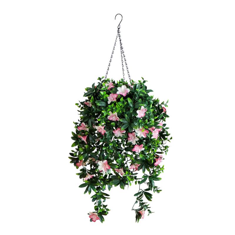 34-in UV Resistant Artificial Azalea Hanging Basket (Indoor/Outdoor) - Green