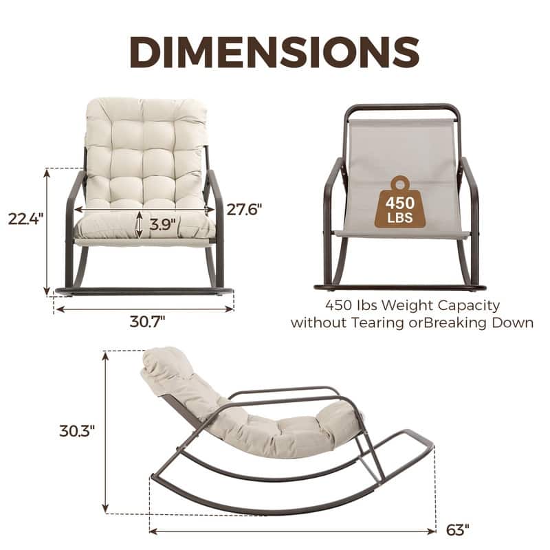 Oversized Papasan Rocking Lounge Chair with Footrest, Heavy-Duty 450lbs Metal Frame, Indoor Outdoor Patio Rocker with Cushion