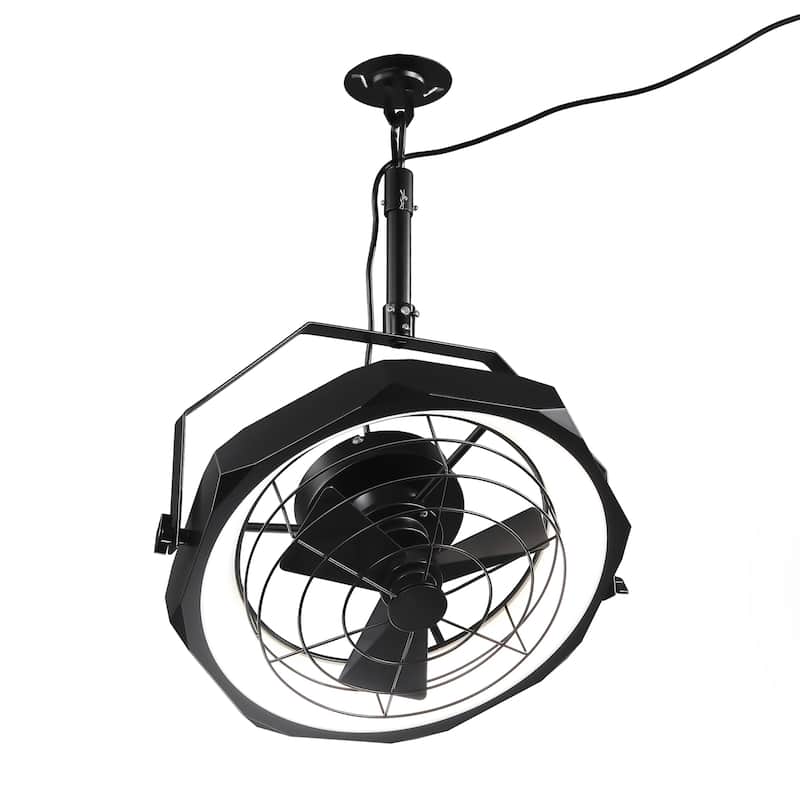 20" Industrial Black Integrated LED Caged Ceiling Fan Wall Mounted Fan with Light