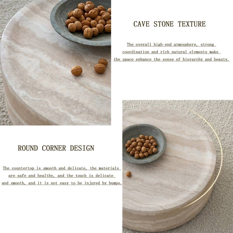 39.37''Modern Round Tea Faux Travertine Textured Table No Need Assembly