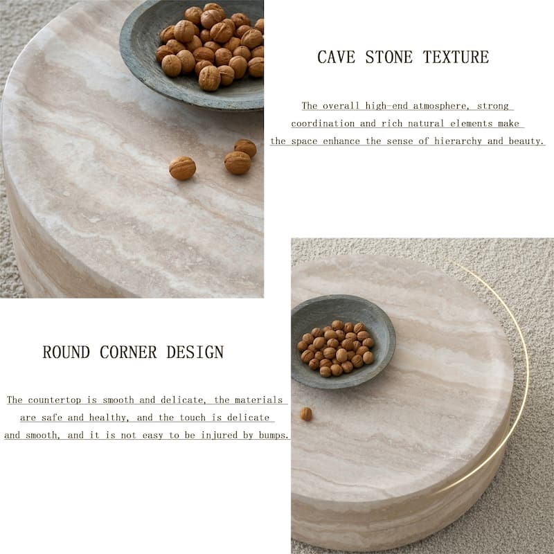 Modern Textured Faux Travertine Round Coffee Table No Need Assembly.