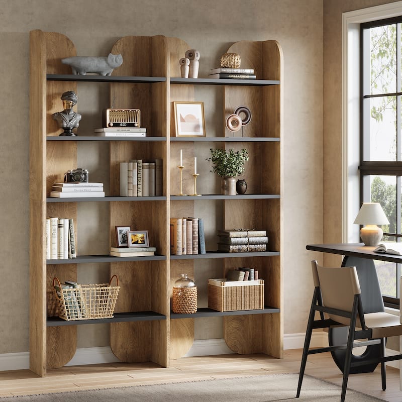 70.87" 5-Tier Double Wide Bookshelf, Open Shelves Tall Floor Standing Bookcase Storage Accent Shelf