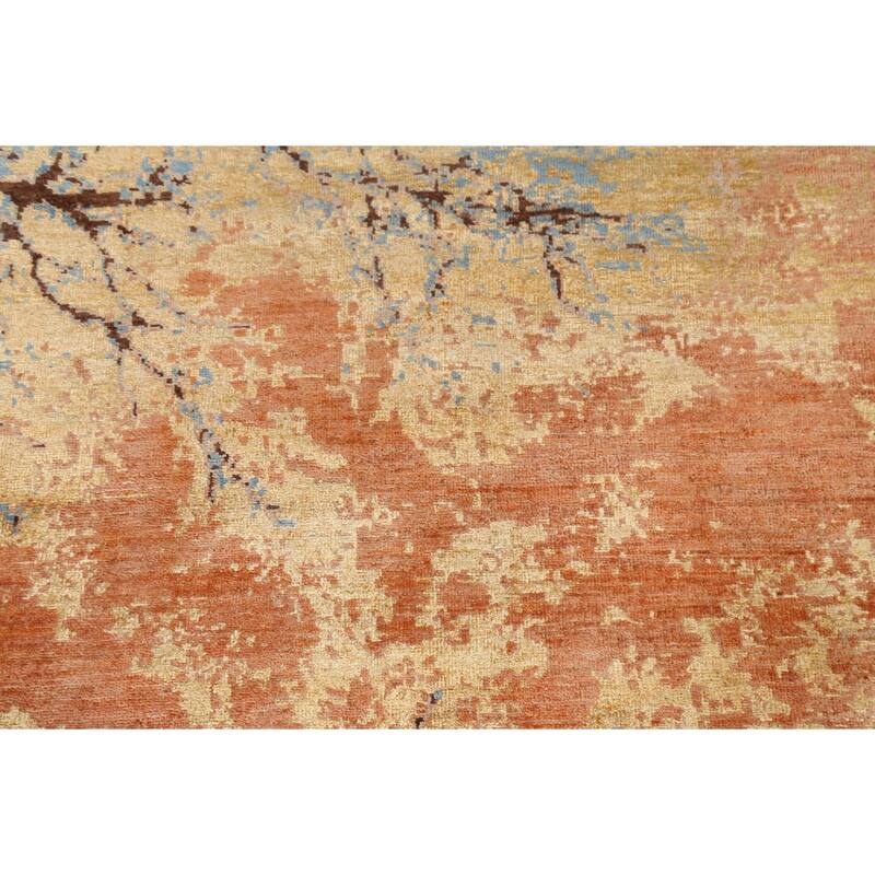Vegetable Dye Wool/ Silk Abstract Area Rug Hand-knotted Foyer Carpet - 5'5" x 7'9"
