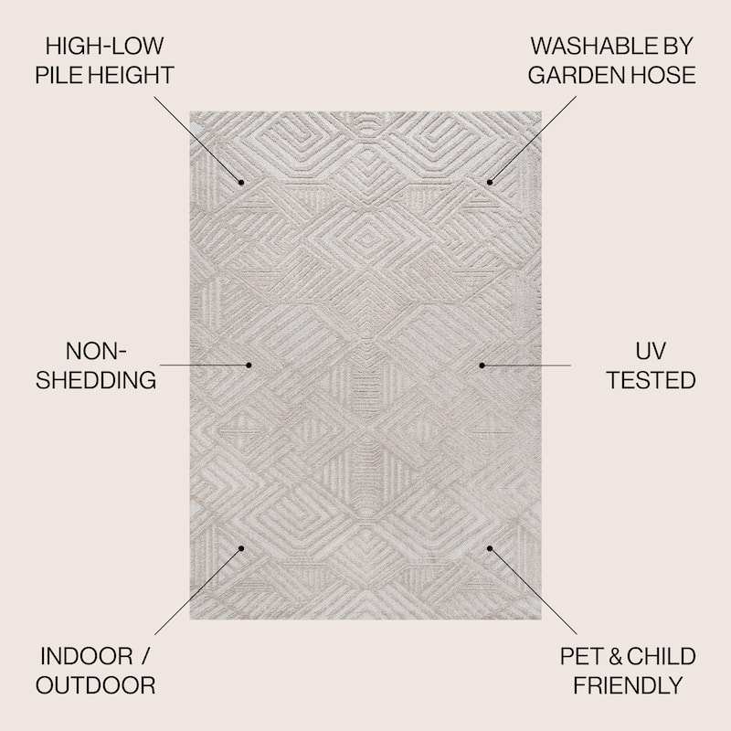 JONATHAN Y Aylan High-Low Pile Art Deco Geometric Indoor/Outdoor Area Rug