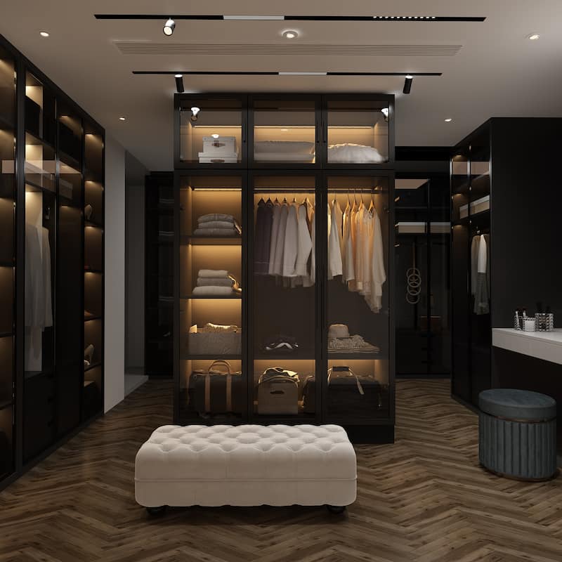 Wardrobe Armoire Wooden Closet with Tempered Glas Door With LED Light