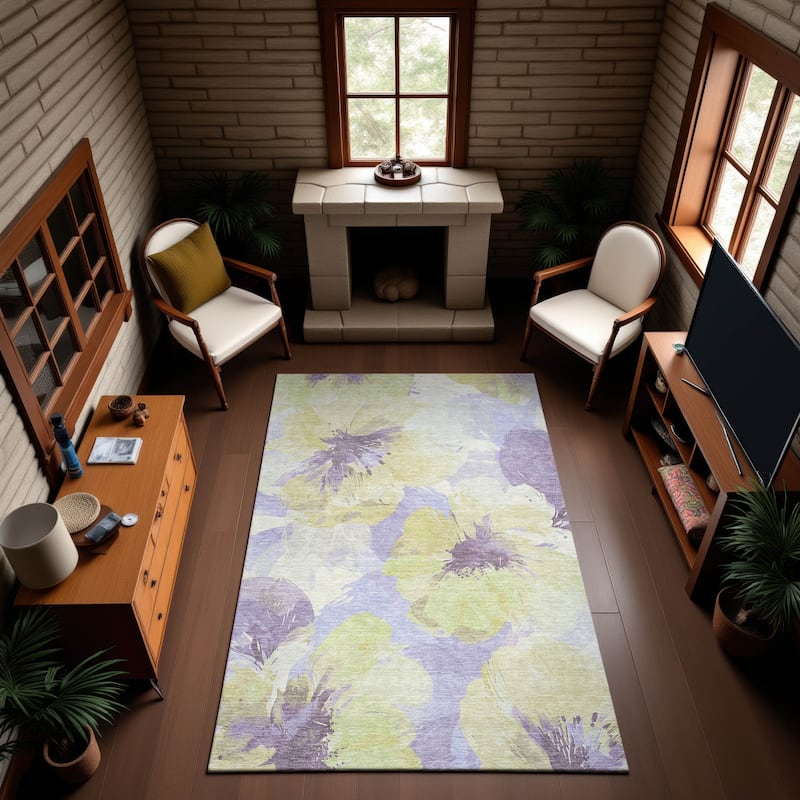 Premium Washable Super Soft Contemporary Floral Mayfield Rug - Wheat - 9' x 12'