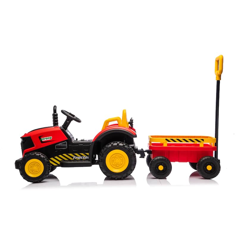 Kids Ride On Tractor with Trailer, Red Remote Control Electric Tractor Ride on Car with Bluetooth Music