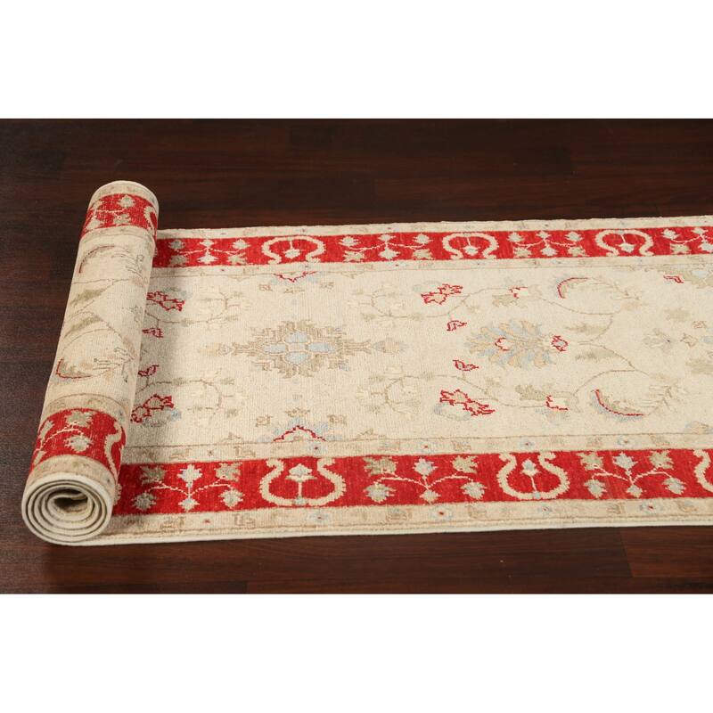 Vegetable Dye Peshawar Chobi Wool Runner Rug Handmade Oriental Carpet - 2'9" x 9'8"