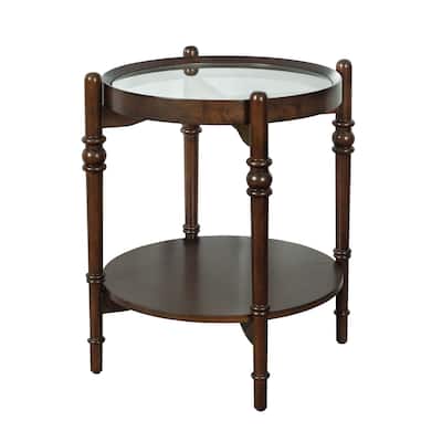 Round Glass Top Side Table with Wooden Shelf