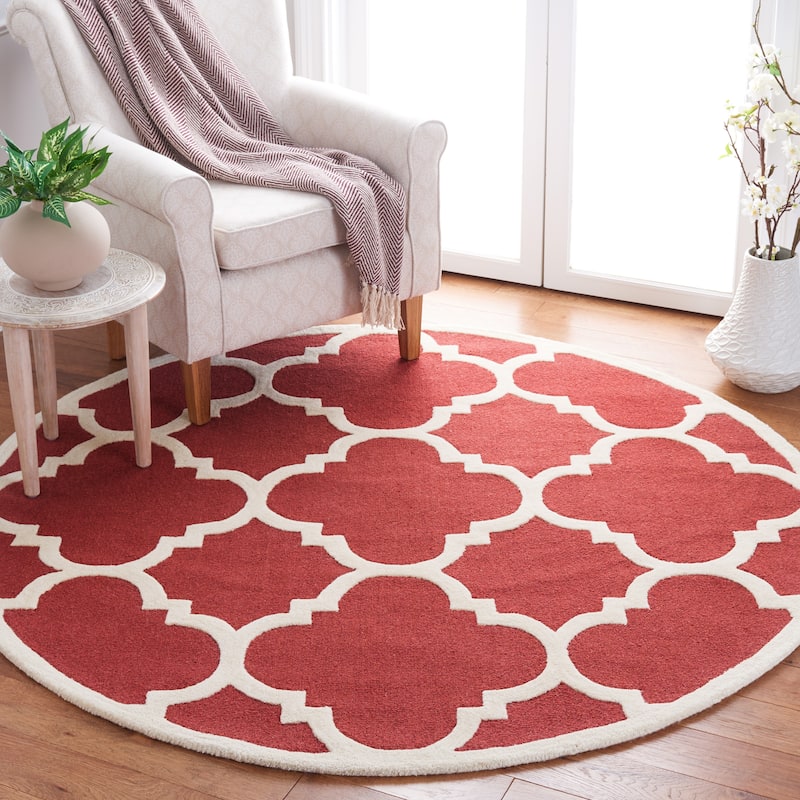 SAFAVIEH Handmade Cambridge Gullveig Modern Moroccan Wool Rug - 8' Round - Rust/Ivory
