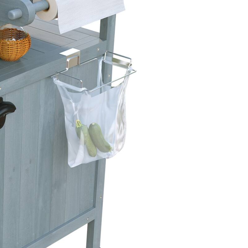 Multi-Functional BBQ Prep Table with Solid Wood Frame, Adjustable Shelves, and Towel Rack for Outdoor Use