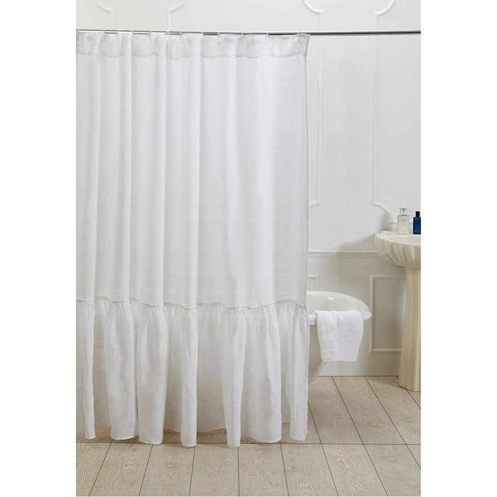 Laila White Linen Shower Curtain