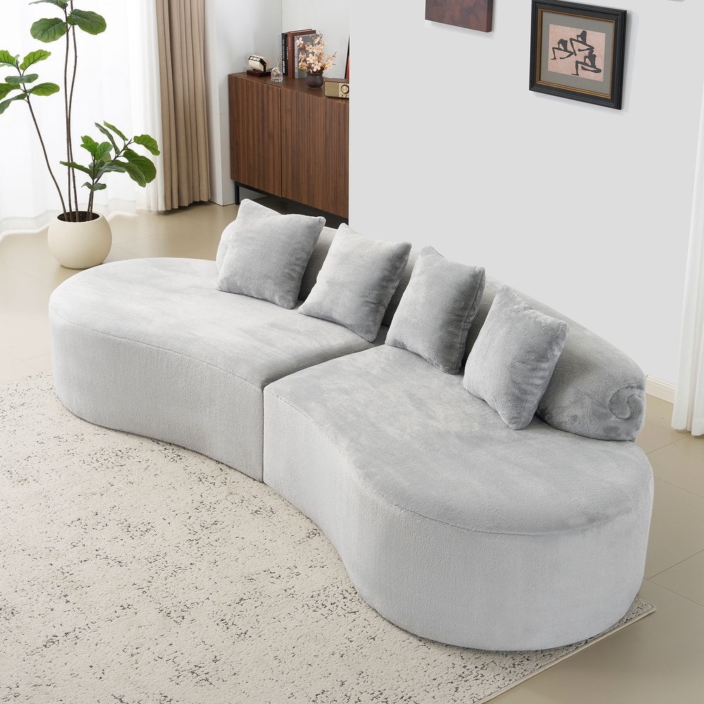 Roomfitters Modern Curved Flannelette Multi-Seater Sofa with Pillows, Creative Minimalist Design for Living Room