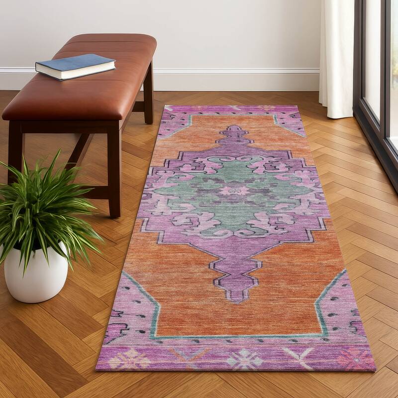 Premium Washable Super Soft Vintage Traditional Mayfield Rug - Orange - 2'3" x 7'6"